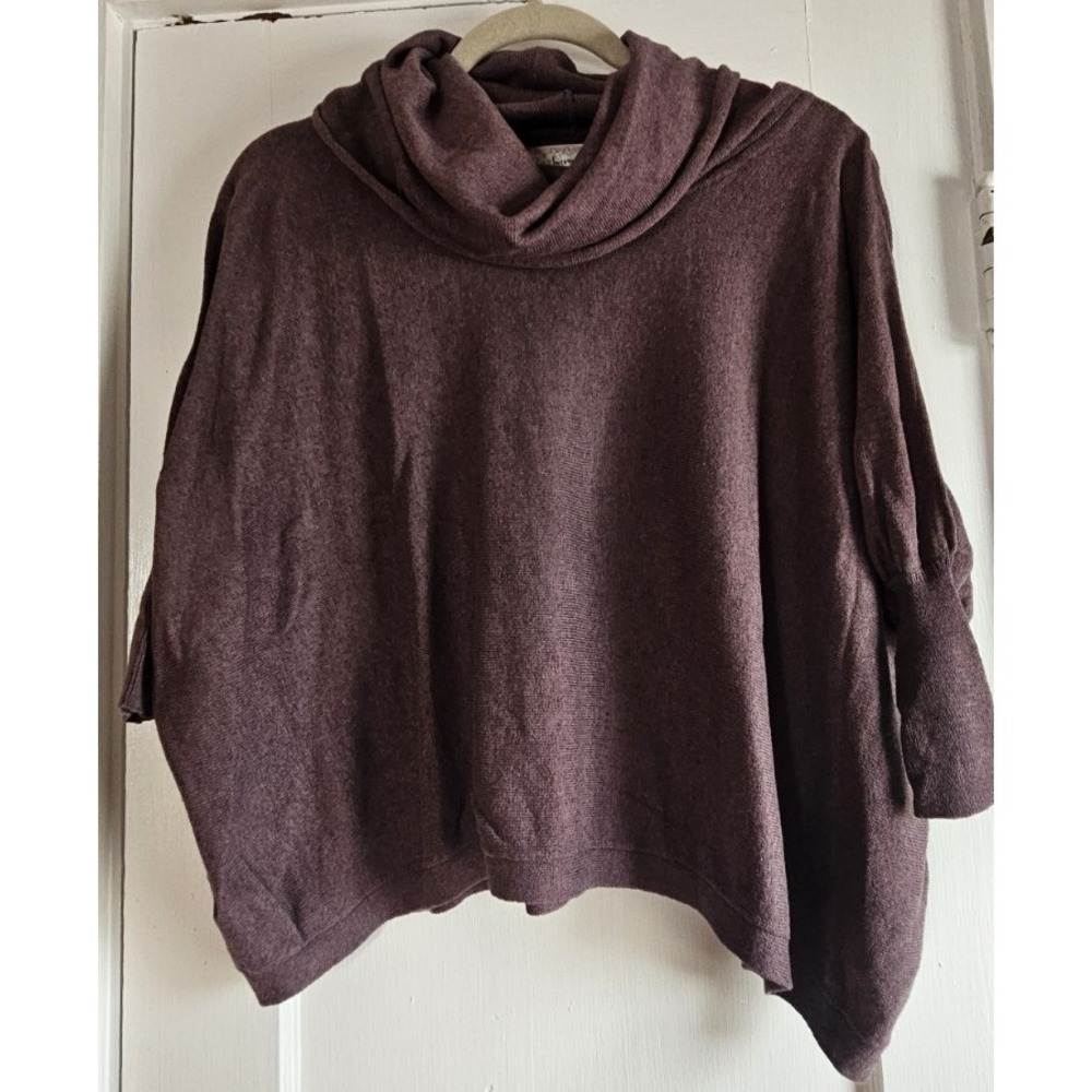 between me & you womans XS cowl neck poncho‎ knit sweater brown cotton blend